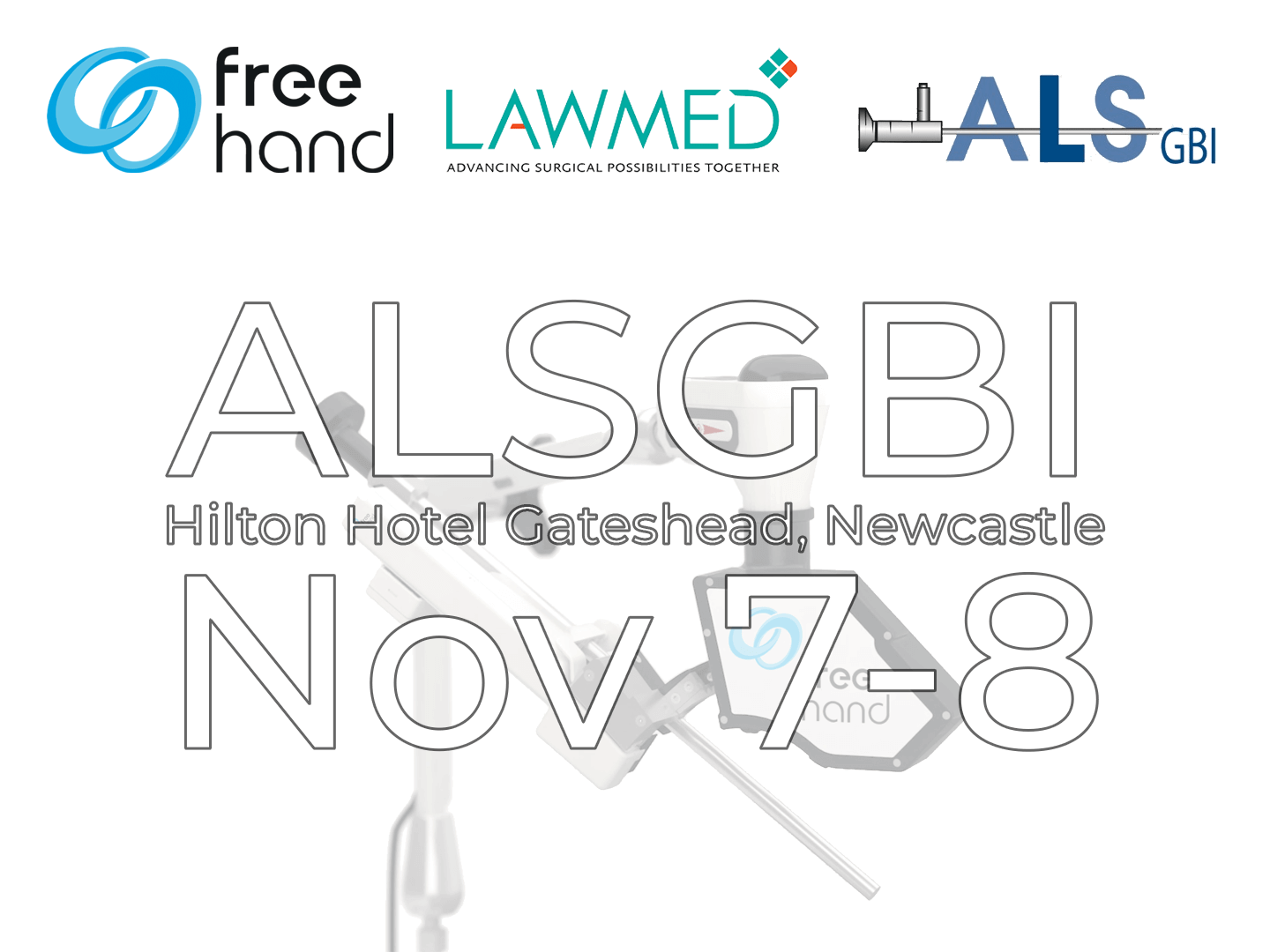 Vista surgical cobot and details of ALSGBI with Lawmed Logo