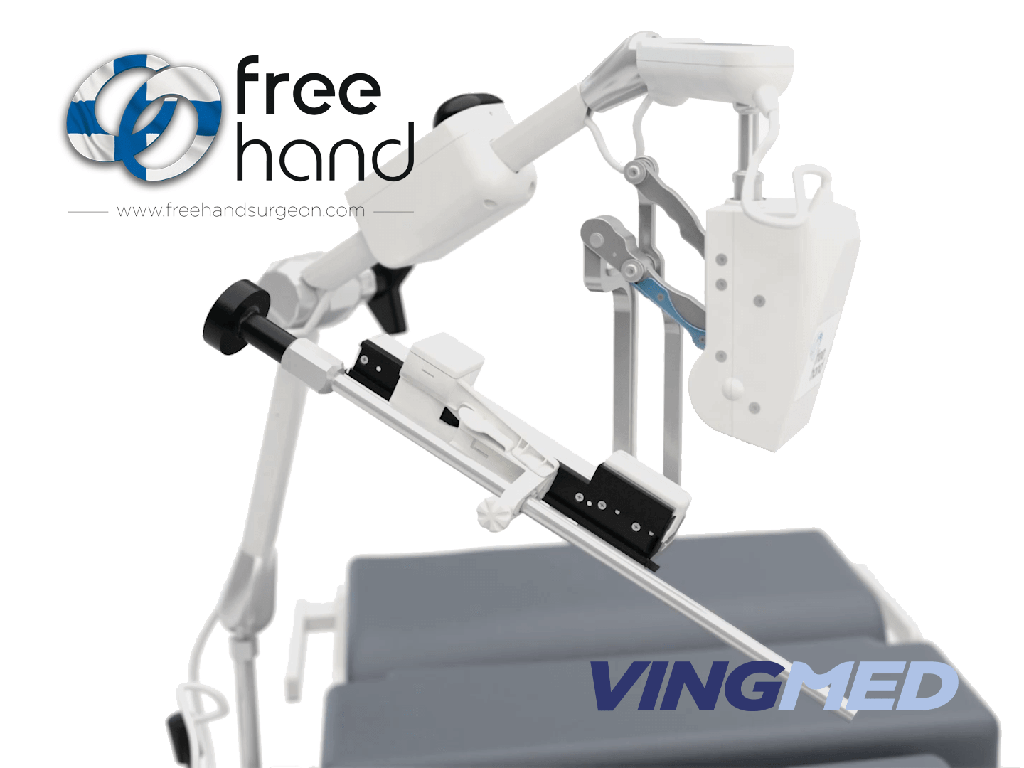 Freehand Panorama Surgical Robot with Freehand Finland and Vingmed Logo