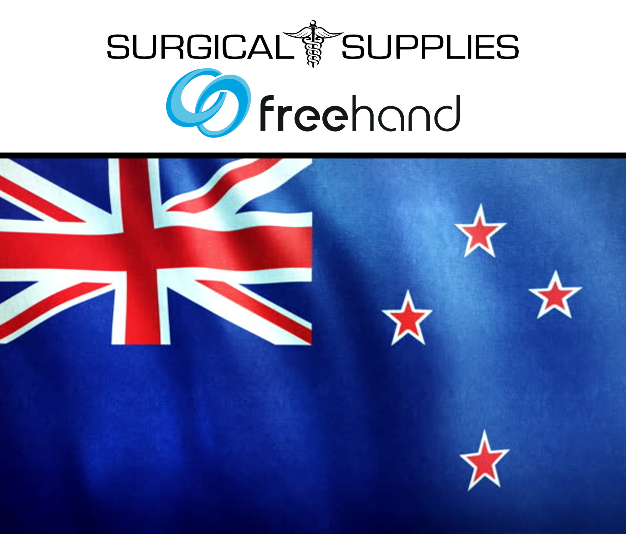 Freehand and surgical supplies logo with new zealand flag