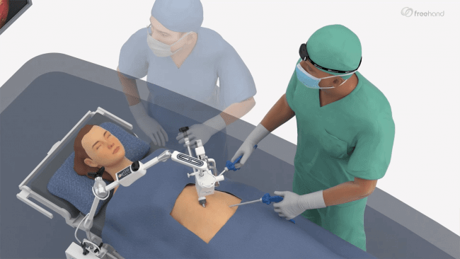 Operating room with transparent surgeon assistant and surgical robot